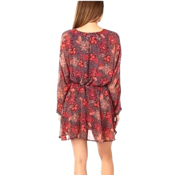 Free People Teegan Floral Print Long Sleeve Wrap Mini Dress Asymmetrical X-Small - Picture 2 of 16